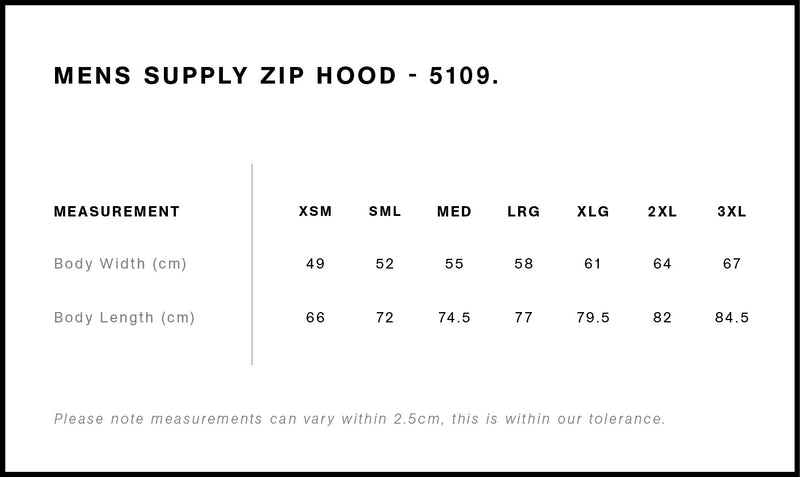 AS Colour 5109 Supply Zip Hood size guide