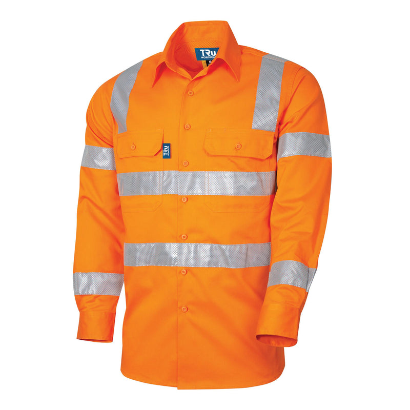 Lightweight VIC Rail Vented L/S Hi-Vis Drill Shirt With Perforated Reflective Tape (Plus Series)