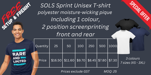 SOLS Sprint Unisex T-shirt - with 1 colour screenprint on front and rear (MOQ 25) - SPECIAL