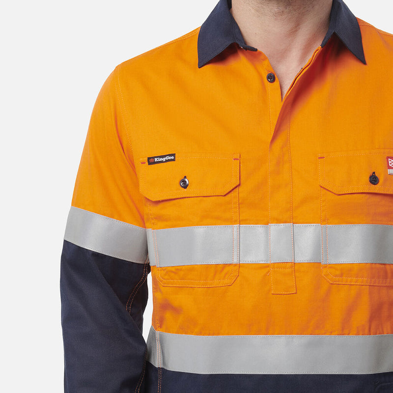 ShieldTec FR Hi Vis 2 Tone Closed Front Taped Shirt - HRC/PPE2