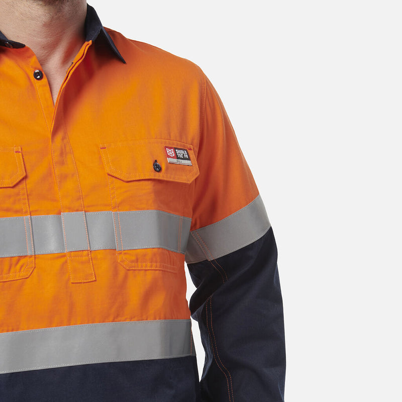 ShieldTec FR Hi Vis 2 Tone Closed Front Taped Shirt - HRC/PPE2