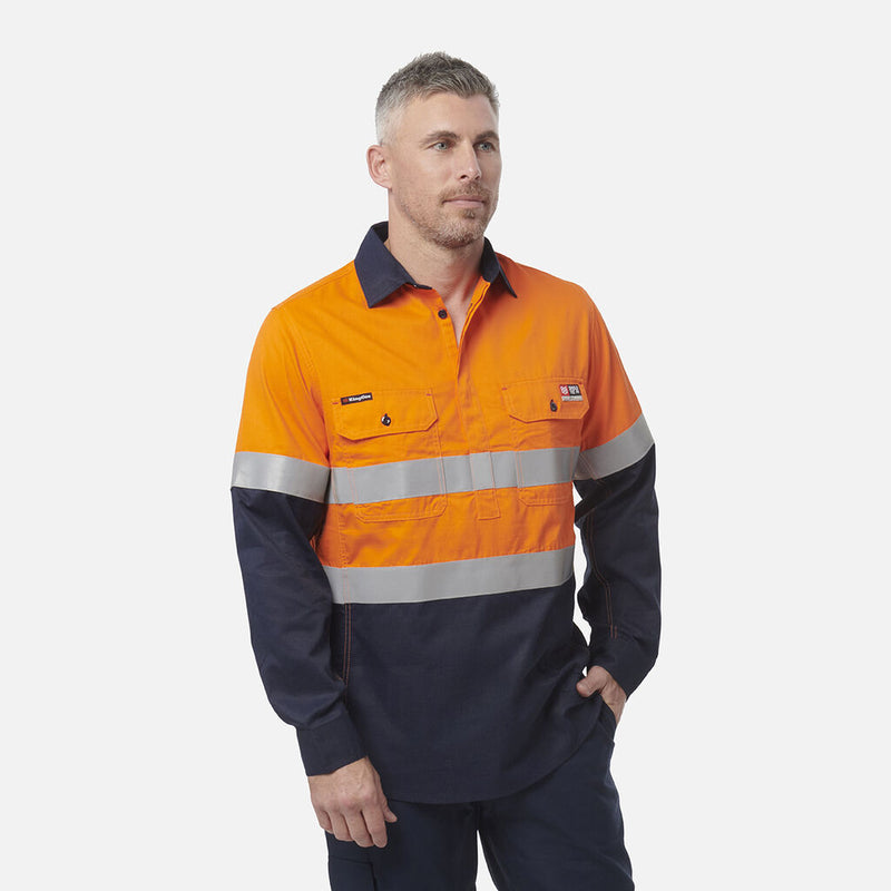 ShieldTec FR Hi Vis 2 Tone Closed Front Taped Shirt - HRC/PPE2